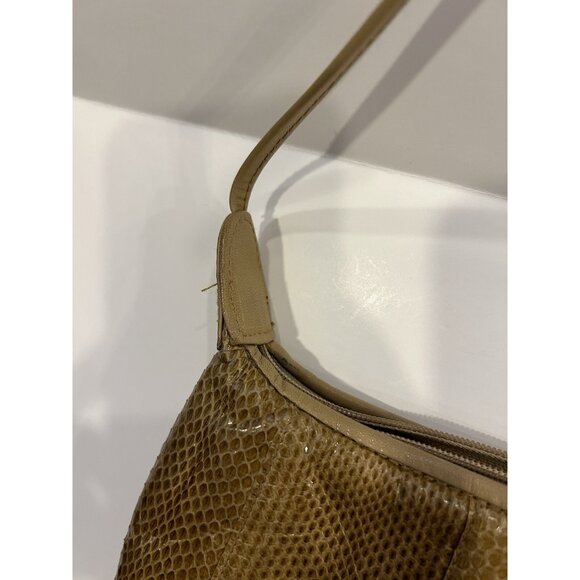 Clemente Vintage Snake Skin Shoulder Purse Tan / Brown With Strap Zipper Closure - Picture 7 of 16